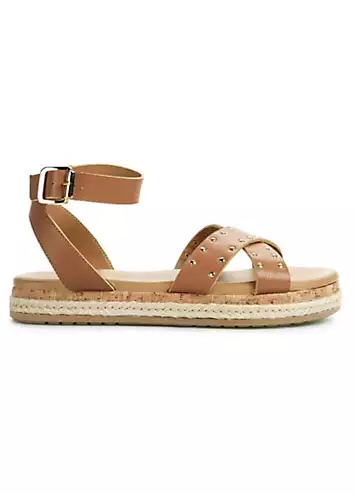 Tan Italian Leather Stud Sandals by Together | Look Again