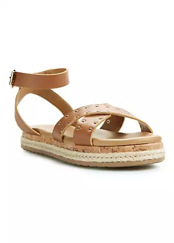 Tan Italian Leather Stud Sandals by Together | Look Again