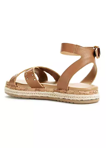 Tan Italian Leather Stud Sandals by Together | Look Again