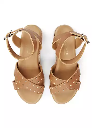 Tan Italian Leather Stud Sandals by Together | Look Again