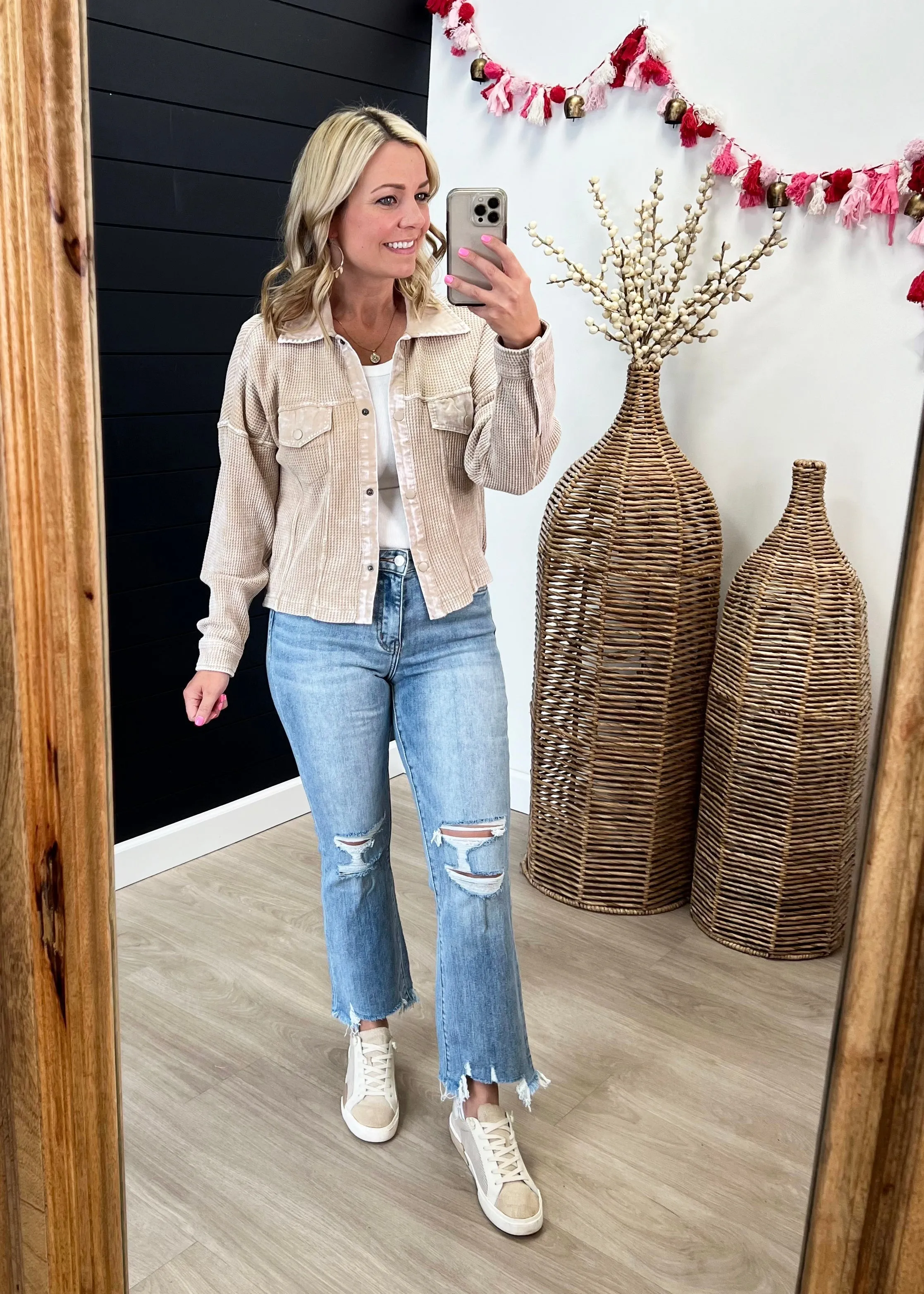 Taupe Waffle Knit Cropped Jacket