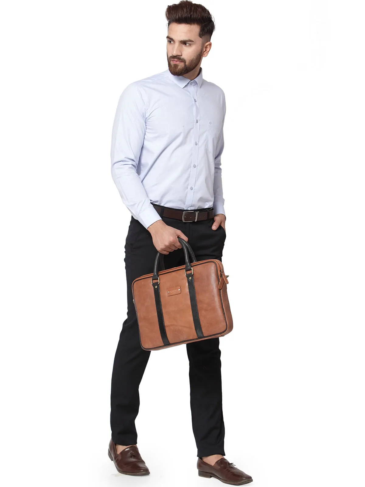 Teakwood Genuine Leather Laptop Bag - Tan