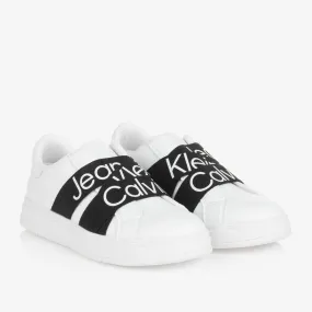 Teen White & Black Faux Leather Trainers