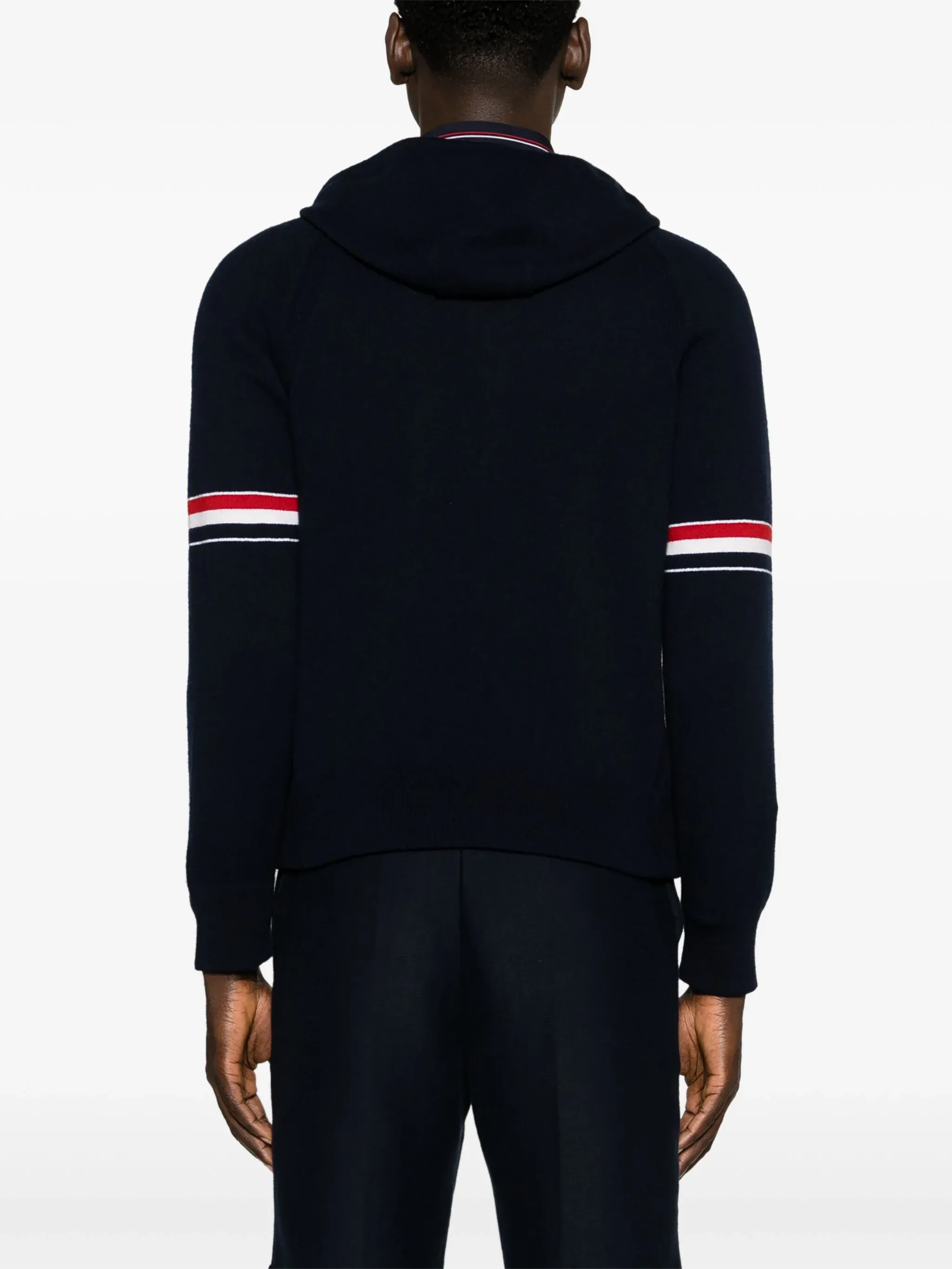 THOM BROWNE - Men Jersey Float Jacquard Stitch Zip Up Hoodie In Cashmere W/Rwb Armband