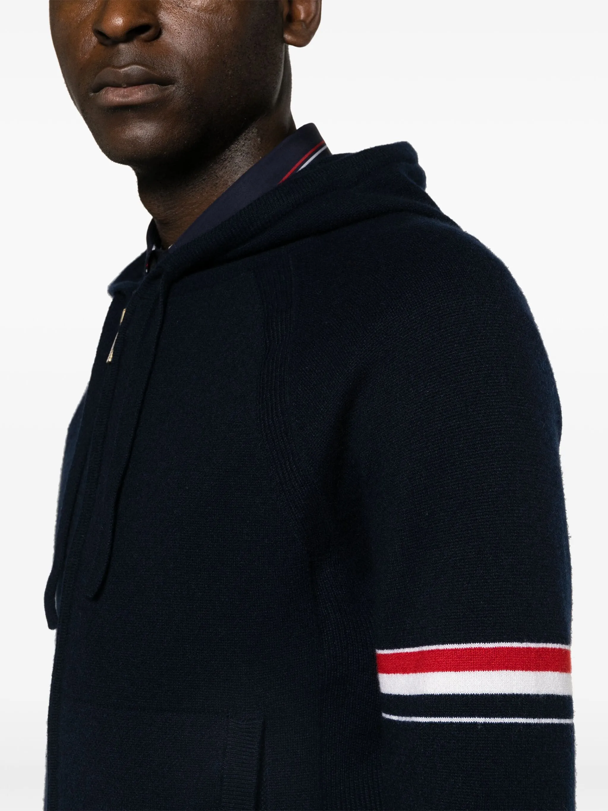 THOM BROWNE - Men Jersey Float Jacquard Stitch Zip Up Hoodie In Cashmere W/Rwb Armband