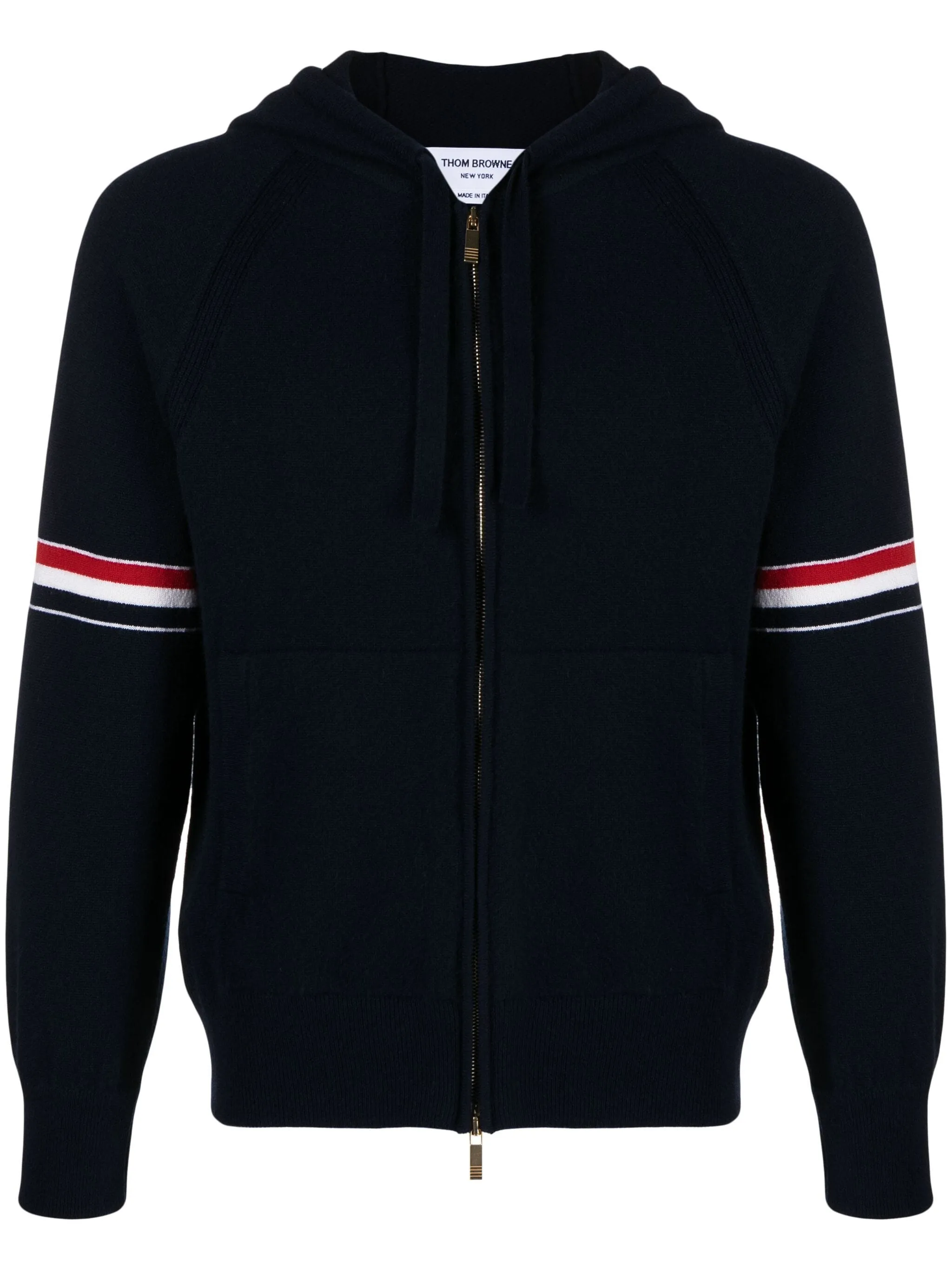 THOM BROWNE - Men Jersey Float Jacquard Stitch Zip Up Hoodie In Cashmere W/Rwb Armband