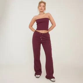 Tie Waist Mid Rise Flared Joggers In Plum