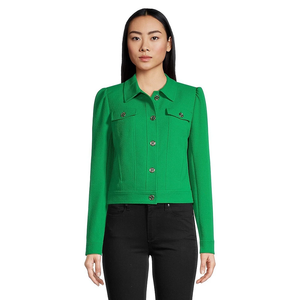 Tommy Hilfiger Long Puff-Sleeve Buttoned Cropped Jacket