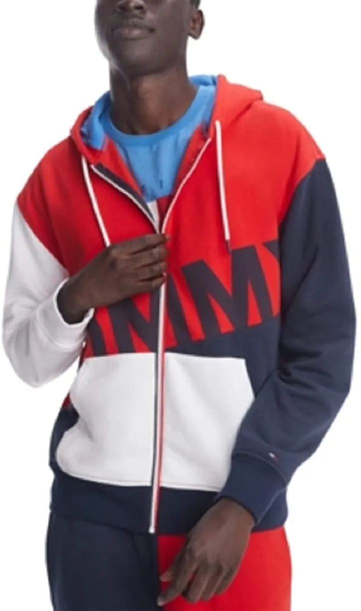 Tommy Hilfiger Men's THD Full Zip Graphic Hoodie Sweatshirt, Old Skool Red/Multi, X-Large