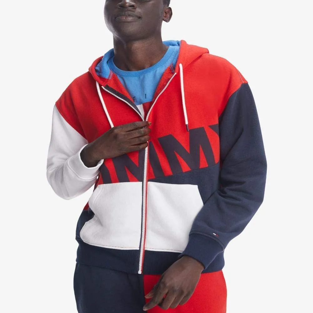 Tommy Hilfiger Men's THD Full Zip Graphic Hoodie Sweatshirt, Old Skool Red/Multi