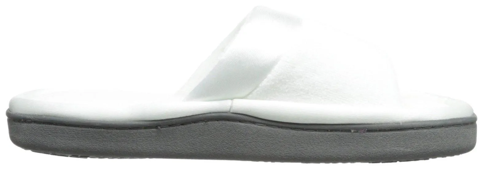 Totes isotoner Women's Microterry Slide Slipper with Satin Trim, White, 6.5/7  