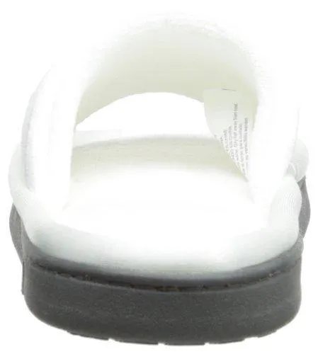 Totes isotoner Women's Microterry Slide Slipper with Satin Trim, White, 6.5/7  