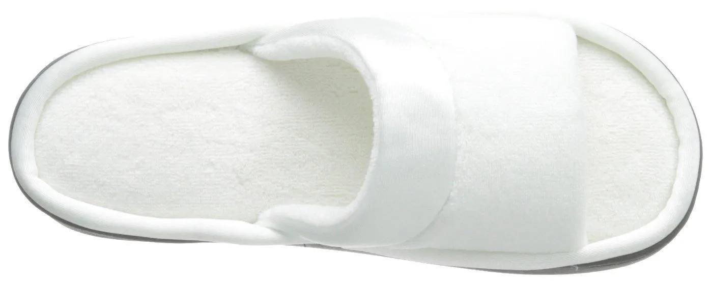 Totes isotoner Women's Microterry Slide Slipper with Satin Trim, White, 6.5/7  