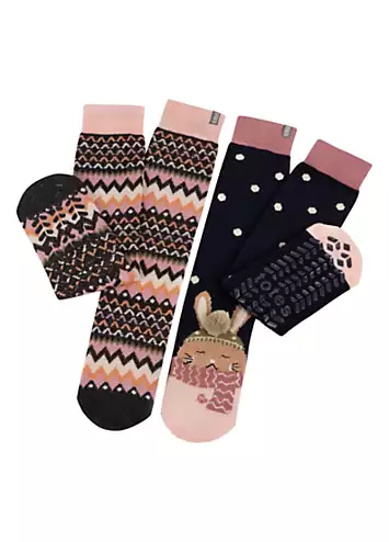 Totes Ladies Pack of 2 Original Rabbit & Fairisle Slipper Socks