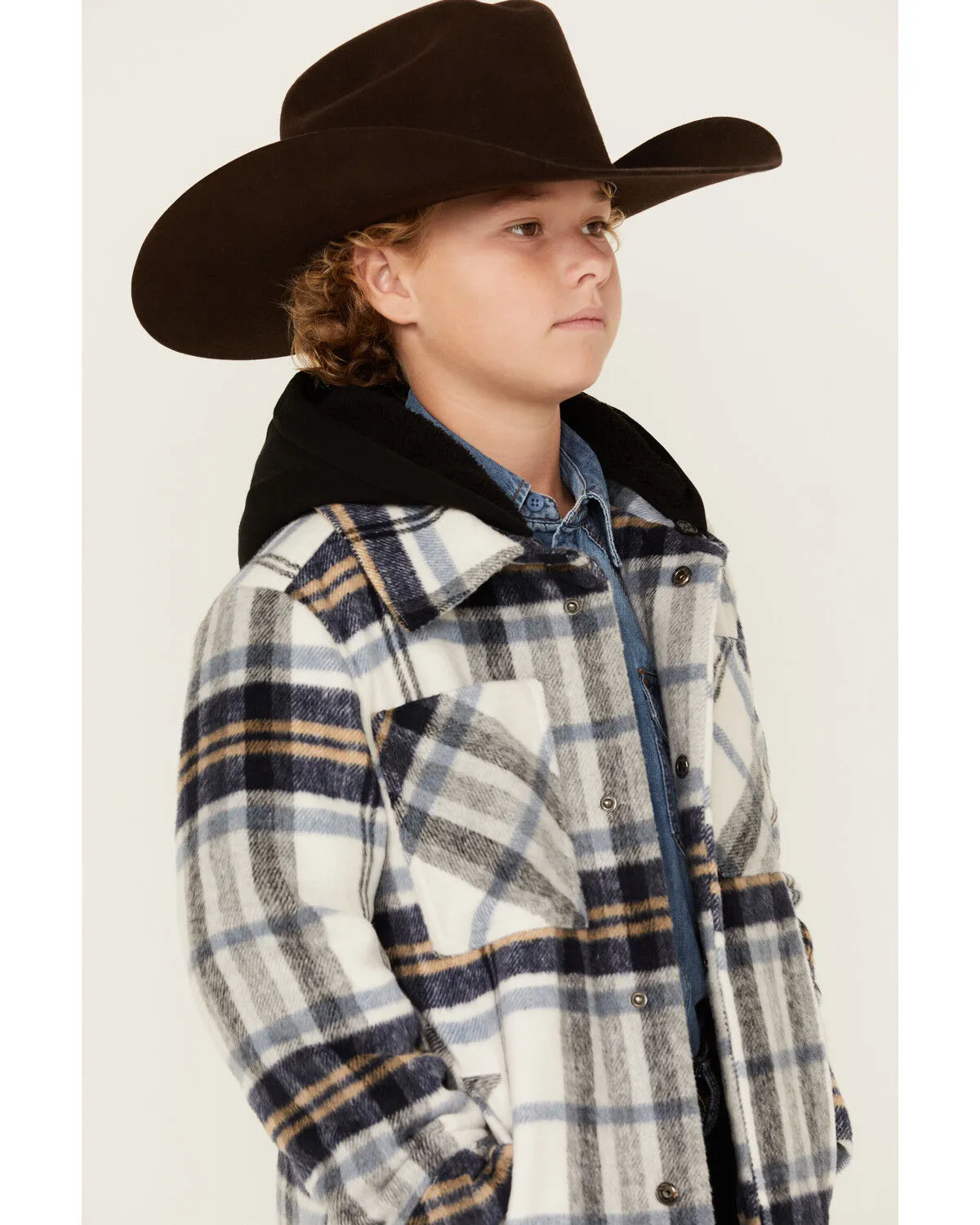 Urban Republic Boys' Plaid Print Sherpa Lined Hooded Shirt Jacket