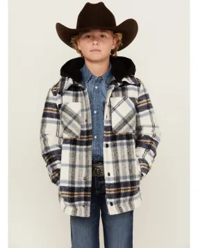 Urban Republic Boys' Plaid Print Sherpa Lined Hooded Shirt Jacket