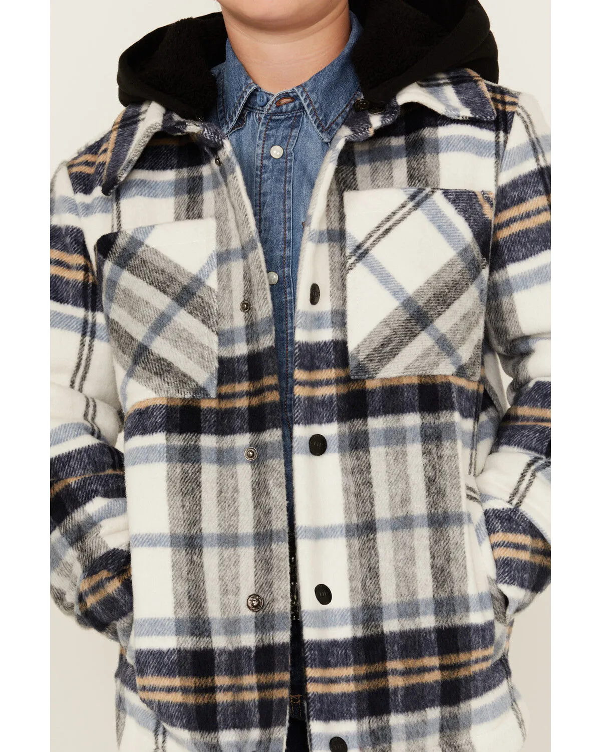 Urban Republic Boys' Plaid Print Sherpa Lined Hooded Shirt Jacket