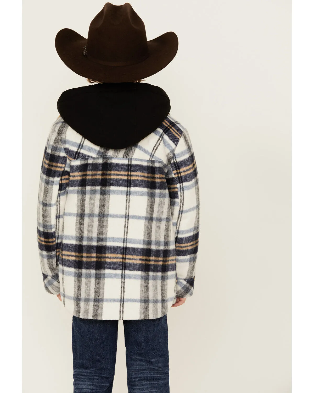 Urban Republic Boys' Plaid Print Sherpa Lined Hooded Shirt Jacket