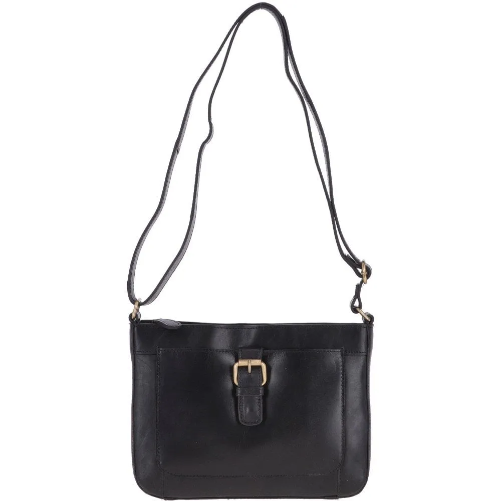 Vegetable Tanned Small Leather Shoulder Bag Black: V-27