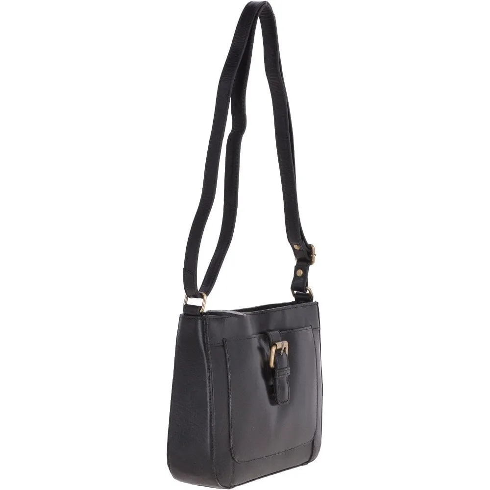 Vegetable Tanned Small Leather Shoulder Bag Black: V-27