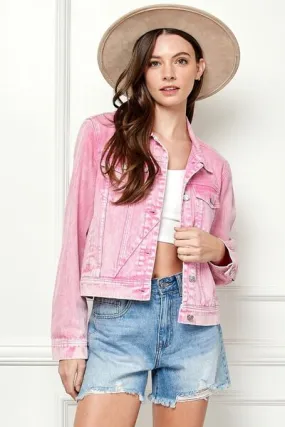 Veveret Button Up Cropped Denim Jacket