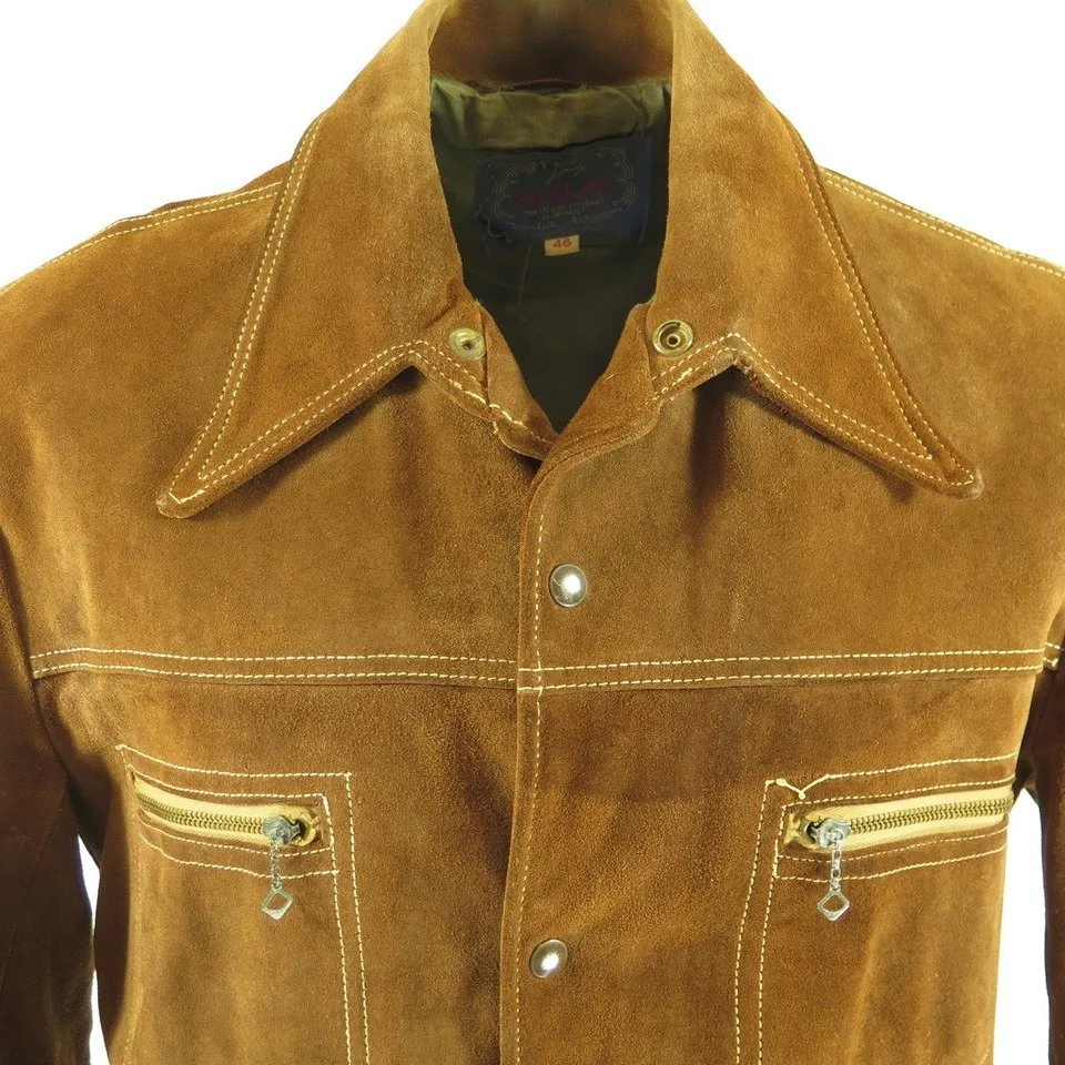 Vintage 50s Suede Leather D Pockets Jacket Mens 46 Work Rockabilly