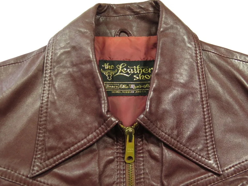 Vintage 70s Maroon Leather Jacket Mens 40 Sears the Leather Shop