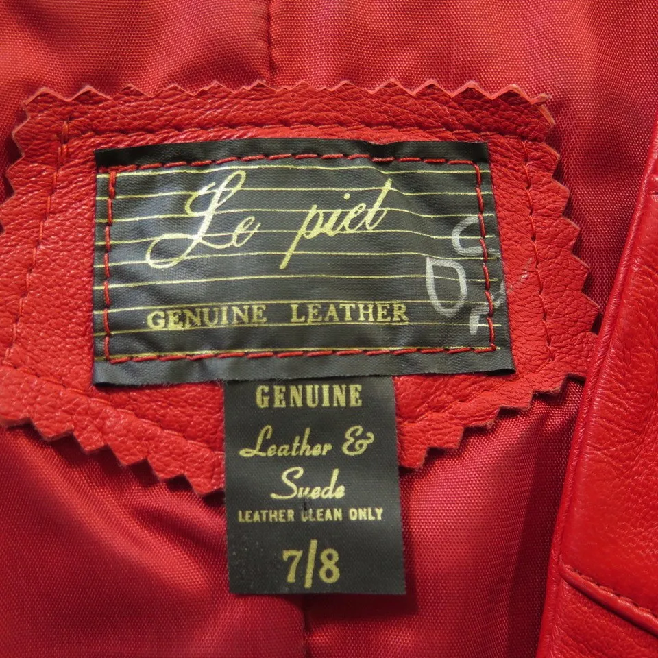 Vintage 70s Red Leather Jacket Womens 8 Retro Glam Ribbed Le Piel Fetish