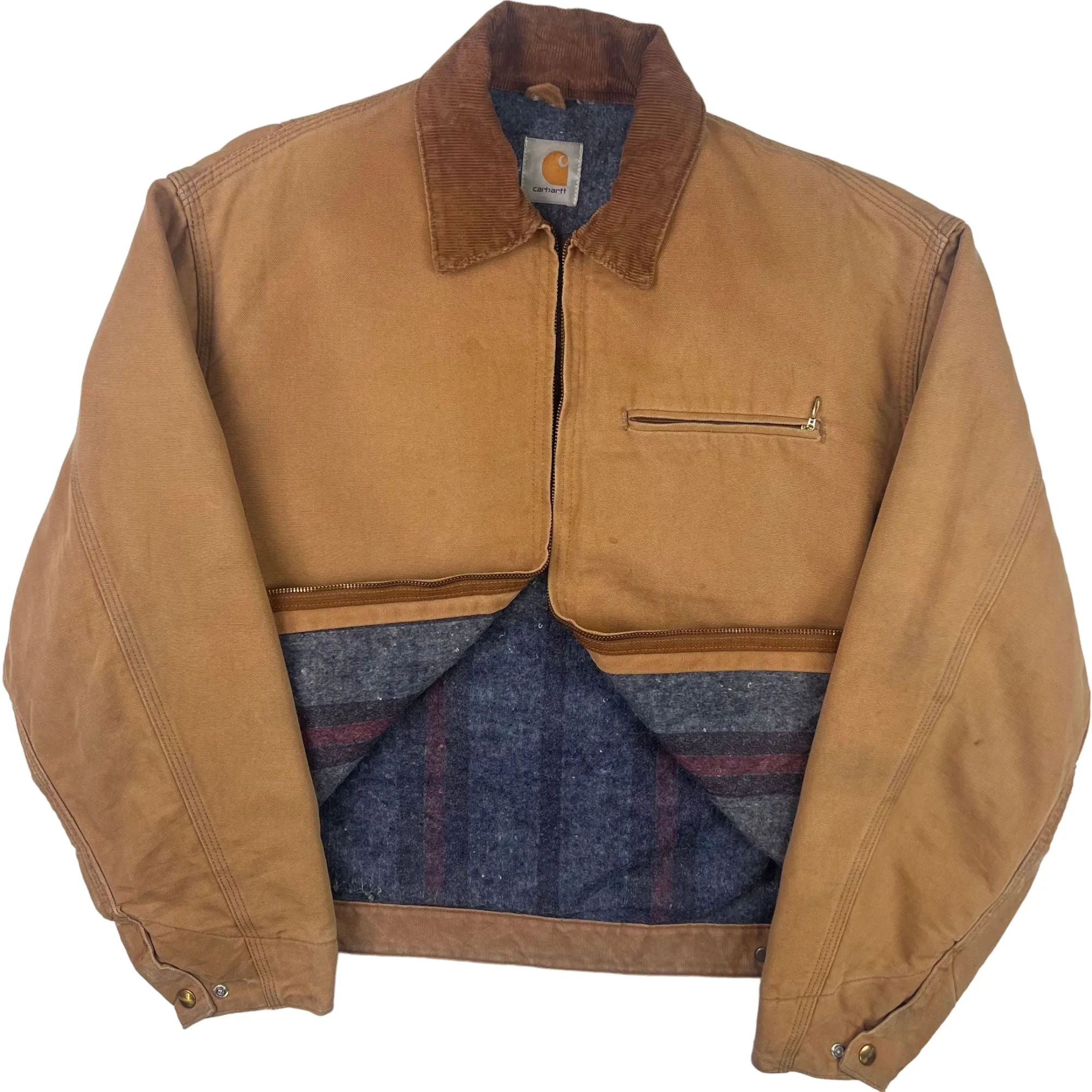 Vintage 80's Carhartt Detroit Canvas Workwear Jacket Beige Brown Rare