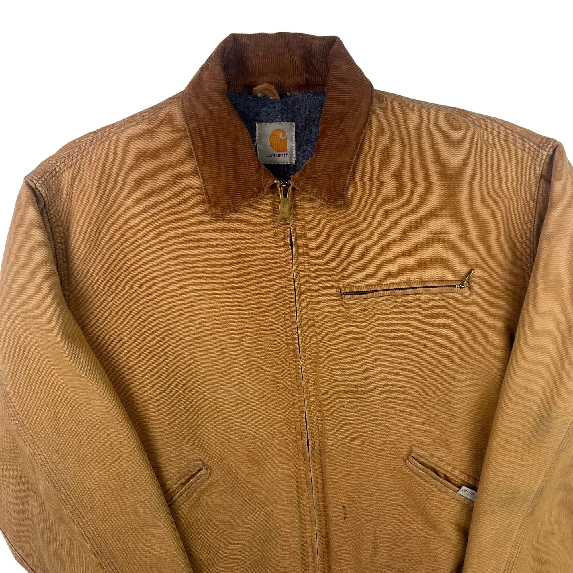 Vintage 80's Carhartt Detroit Canvas Workwear Jacket Beige Brown Rare