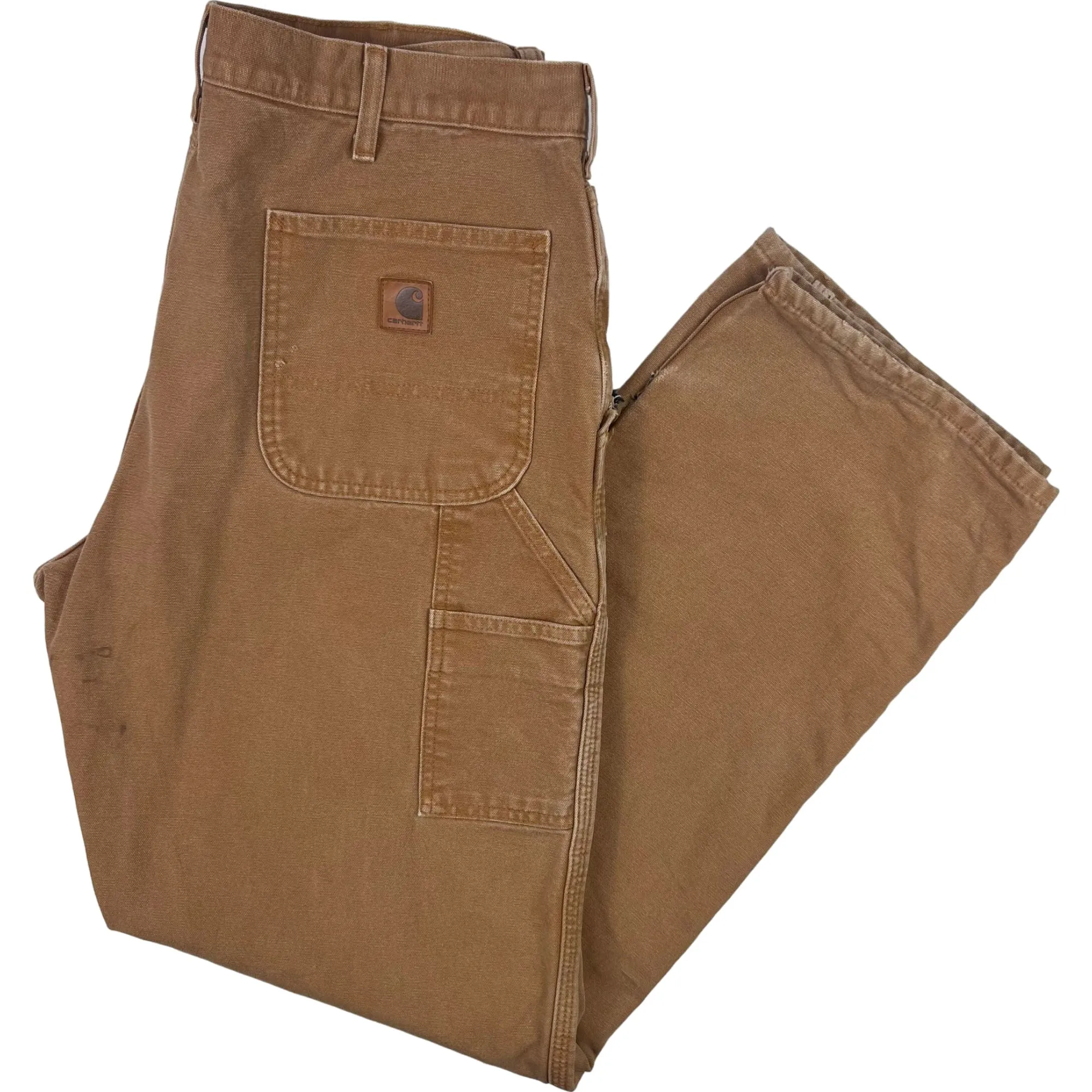 Vintage Carhartt Flannel Lined Carpenter Workwear Trousers Beige Brown B111 BRN