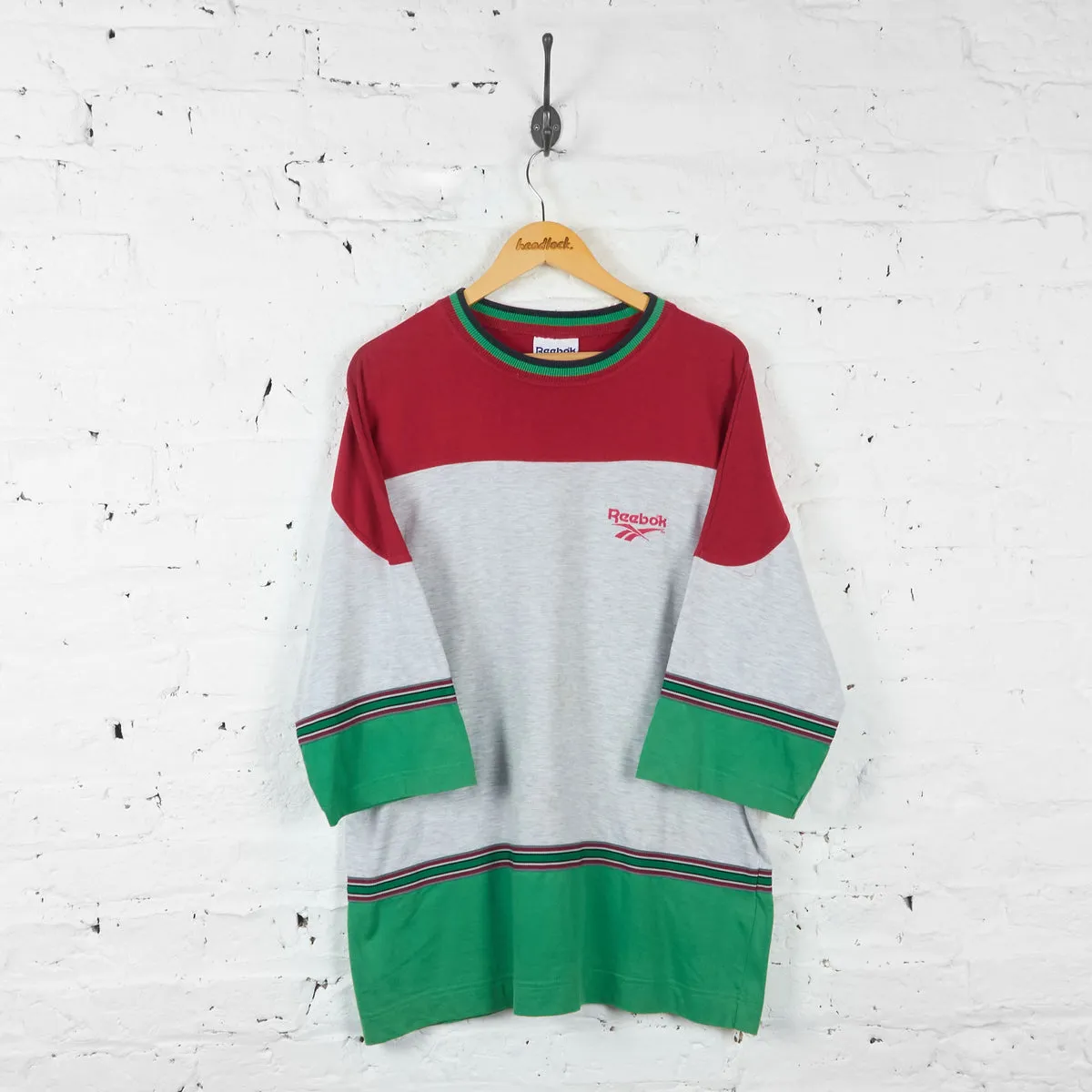 Vintage Reebok Colour Block T-shirt - Red/Green/Grey - XL