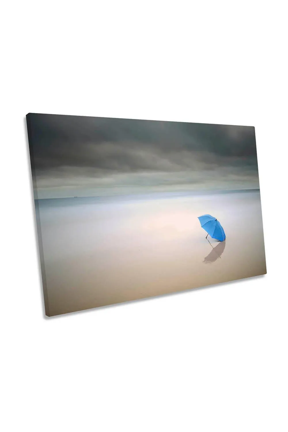 Wall Art & Pictures | Summer Rain Beach Blue Umbrella Canvas Wall Art Picture Print | CanvasGeeks