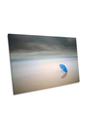 Wall Art & Pictures | Summer Rain Beach Blue Umbrella Canvas Wall Art Picture Print | CanvasGeeks