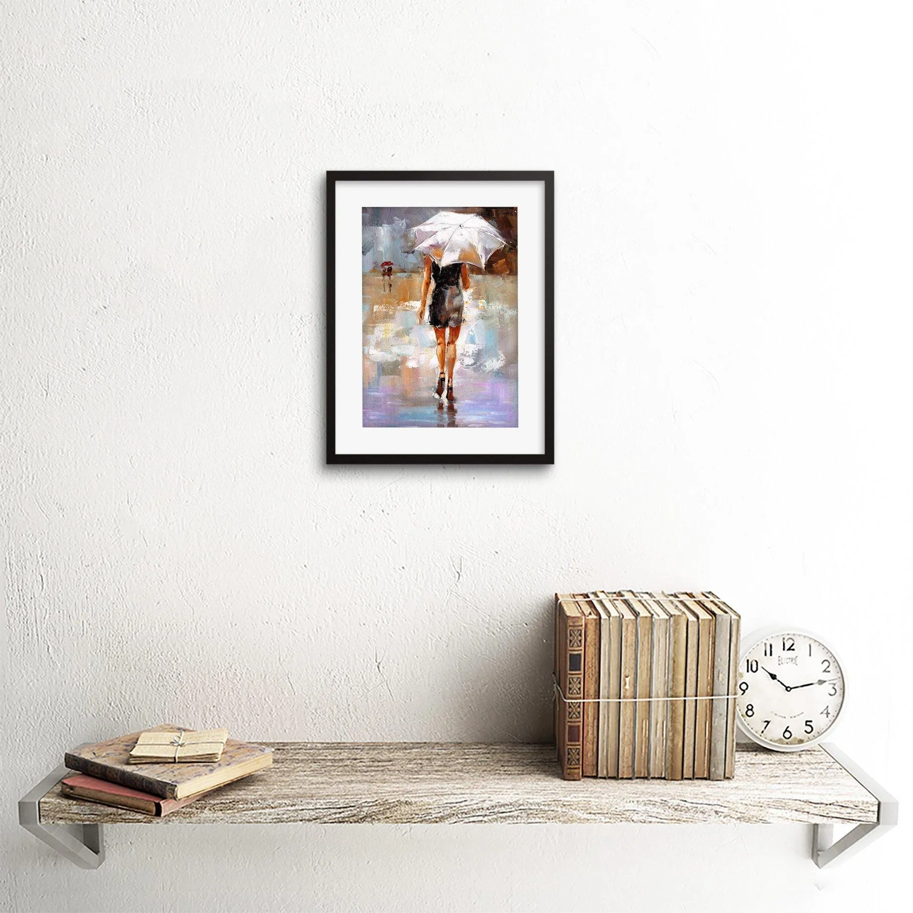 Wall Art & Pictures | Wall Art Print Woman with Umbrella City Art Framed 9x7 inch | Artery8