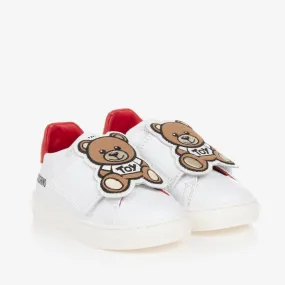 White & Red Teddy Bear Leather Trainers