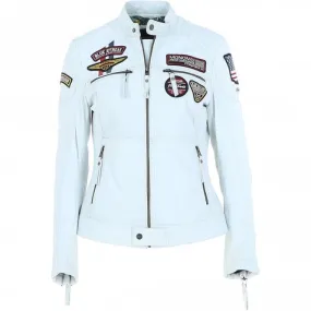 Women's Fashion Leather Biker Style Jacket White: Jessica