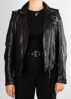 Women's black leather jacket biker style rose garden lacosta