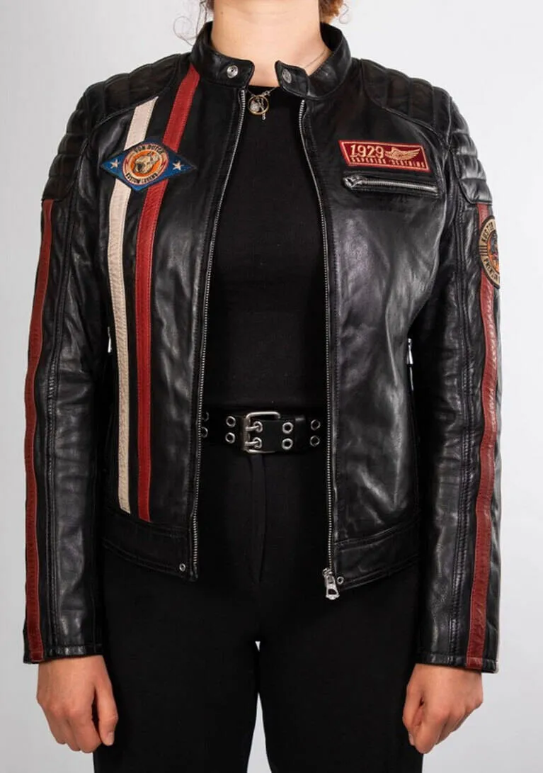 Women's black leather jacket in rose garden kenya motorcycle style