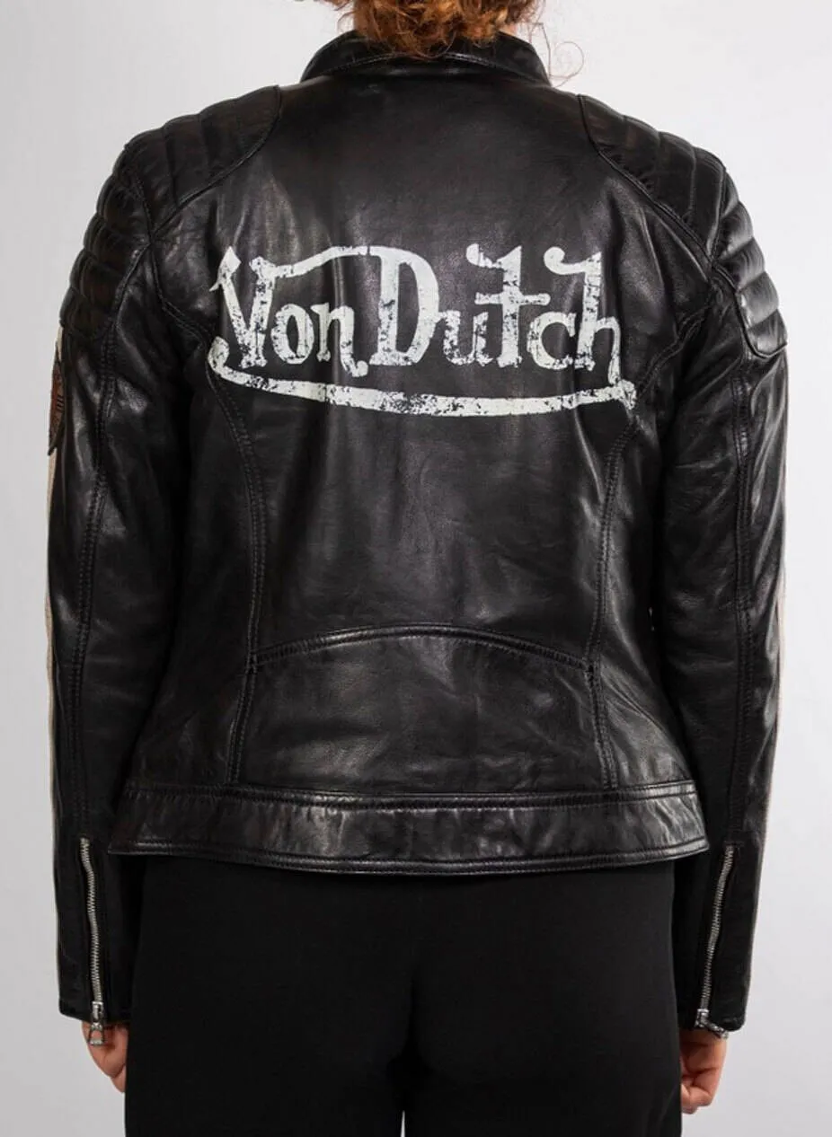 Women's black leather jacket in rose garden kenya motorcycle style