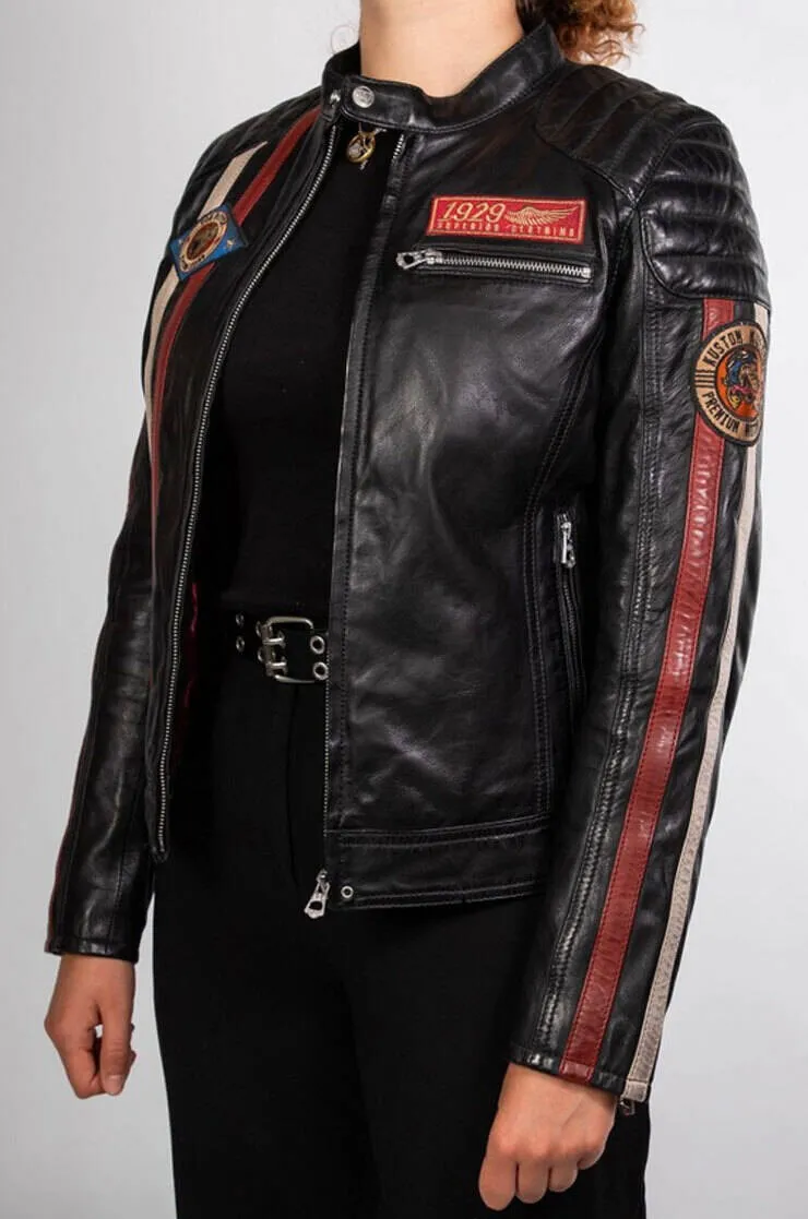 Women's black leather jacket in rose garden kenya motorcycle style