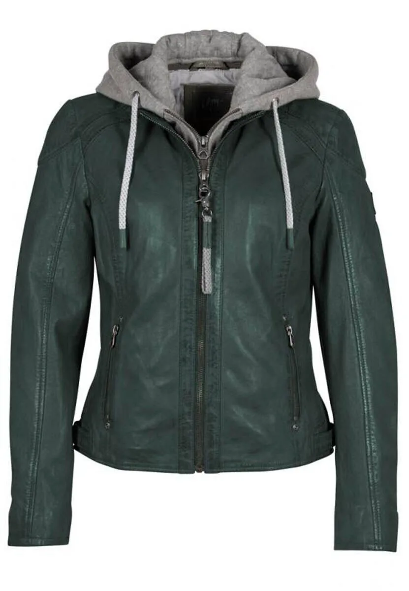 Women's dark green gipsy alice hooded leather jacket