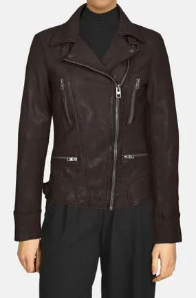 Women's leather biker jacket choco oakwood 60861