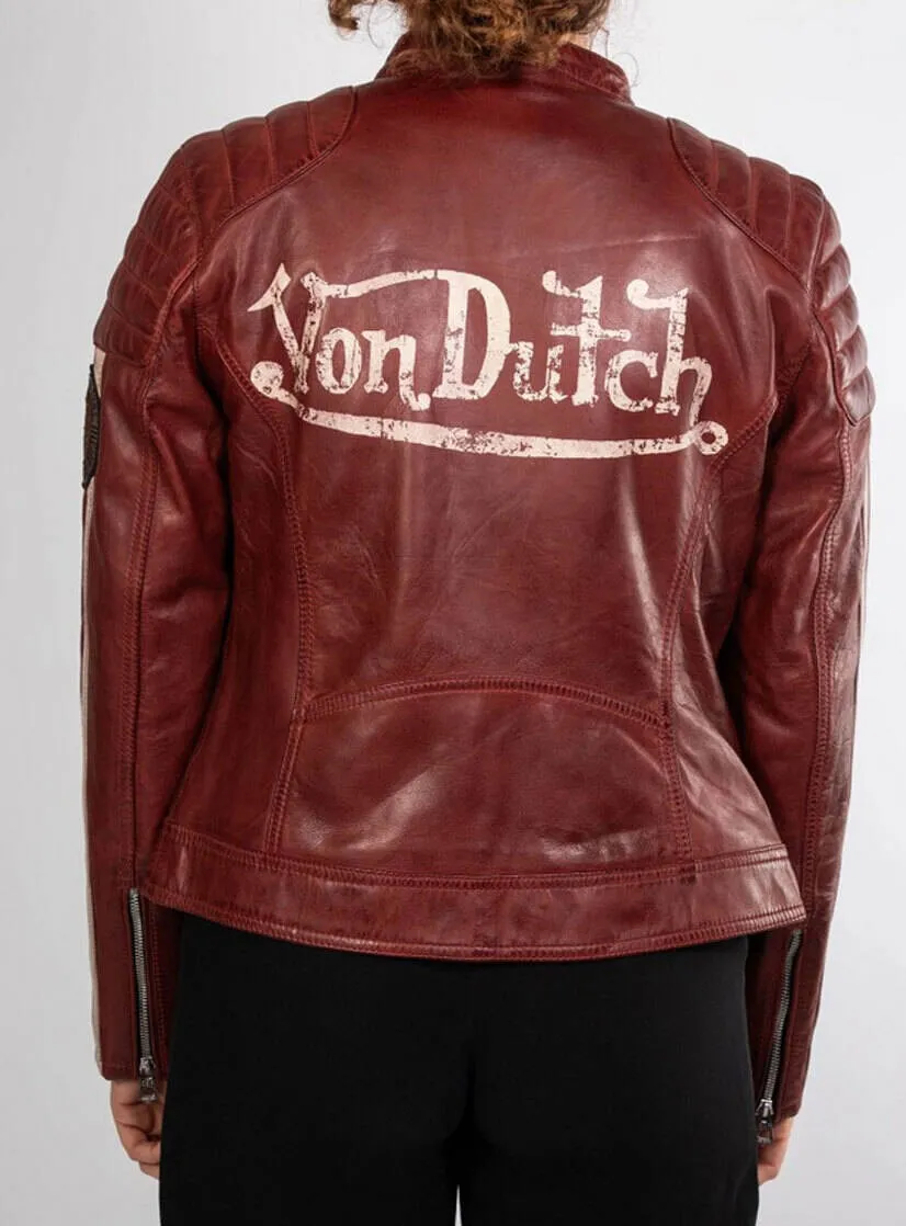 Women's red leather jacket in rose garden kenya motorcycle style