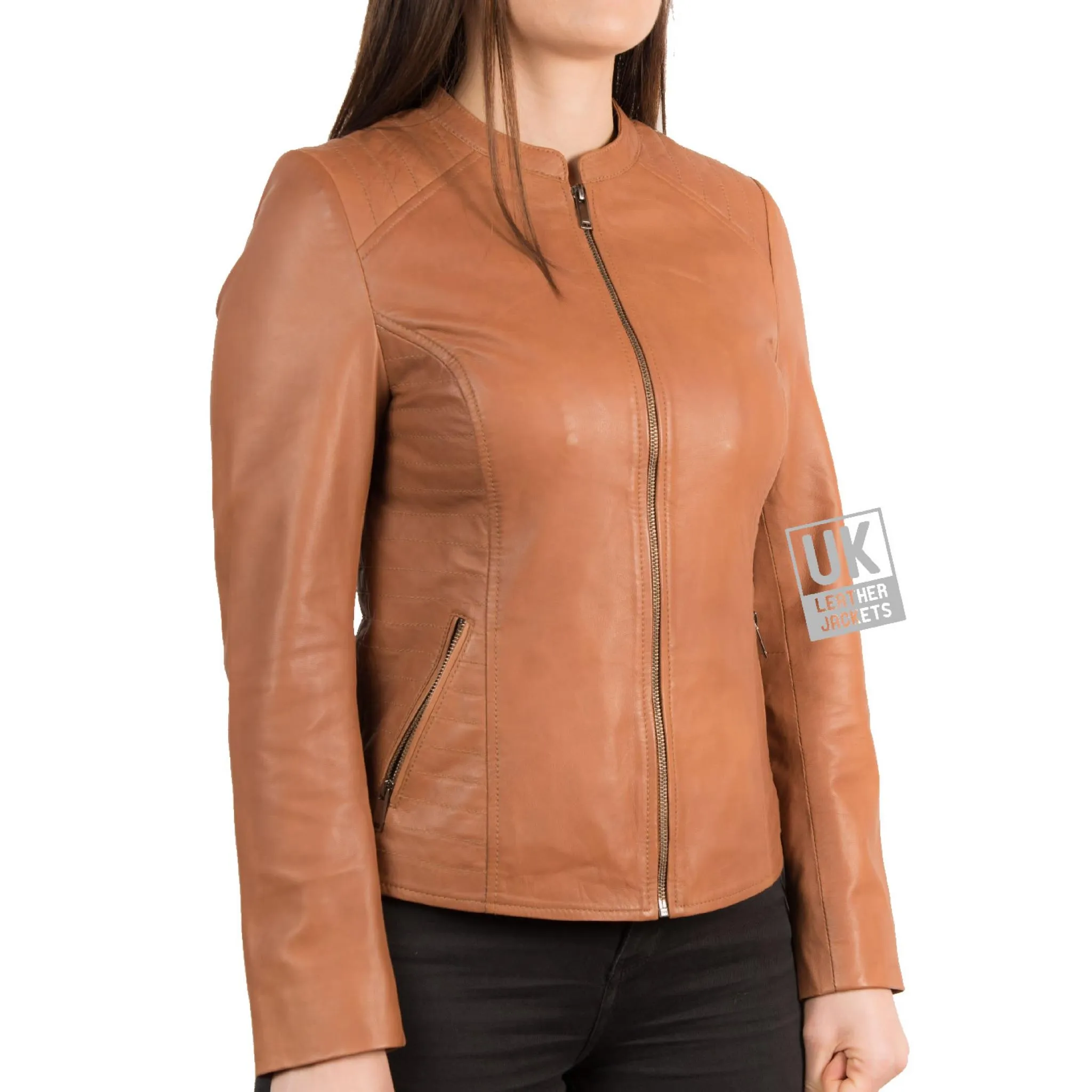 Womens Tan Leather Jacket - Purdy | Free UK Delivery