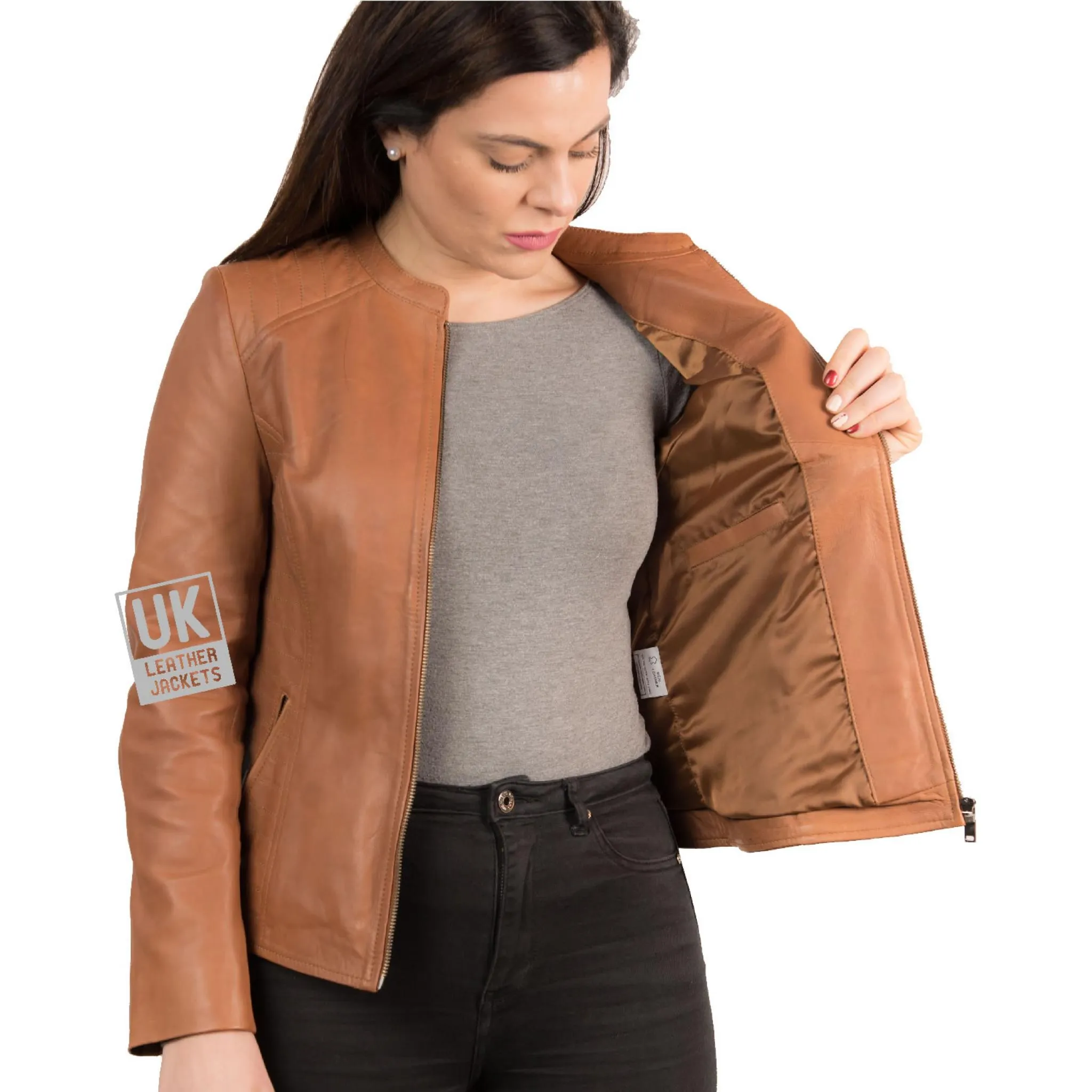 Womens Tan Leather Jacket - Purdy | Free UK Delivery