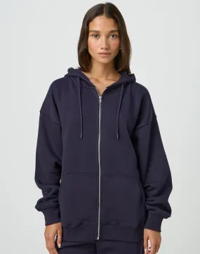 Zip Up Fleece Hoodie in Navy Night Sky | Glassons